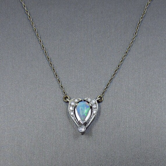 Vintage Necklace, MidCentury Opal and Diamond Con… - image 2