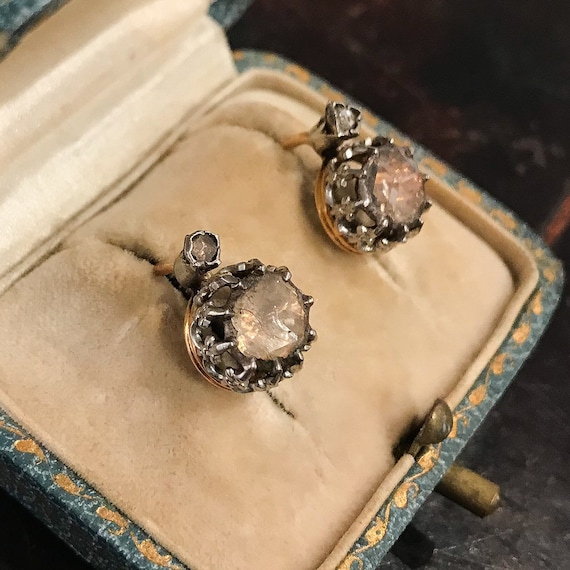 Antique Earrings, Rose Cut Diamond Earrings Silve… - image 3