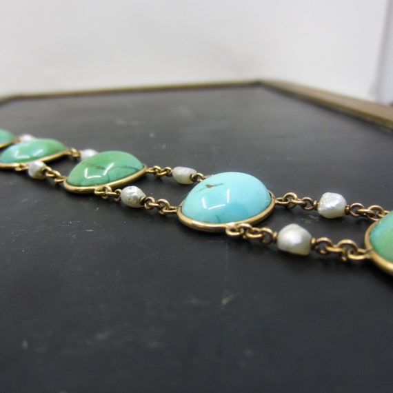 Antique Bracelet, Edwardian Turquoise and Pearl B… - image 2