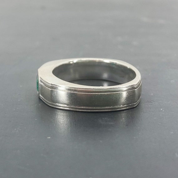 Vintage Men's Ring, Bezel Set Emerald Men's Band … - image 3