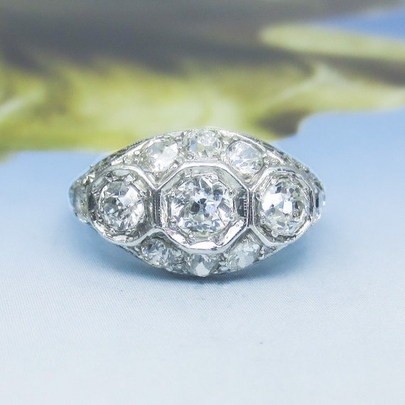 Antique Engagement Ring, Art Deco Old Mine Diamon… - image 1