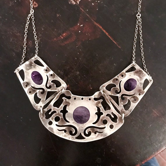 Vintage Necklace, Big Arts and Crafts Amethyst Ne… - image 7