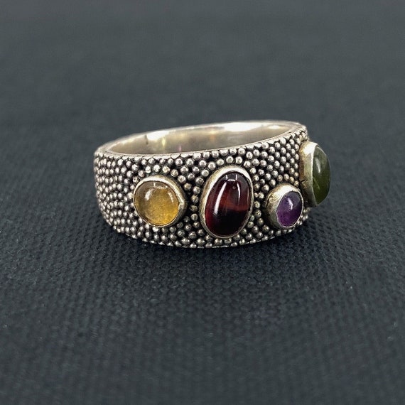 Vintage Ring, Post Modern Multi-Stone Granulated … - image 6