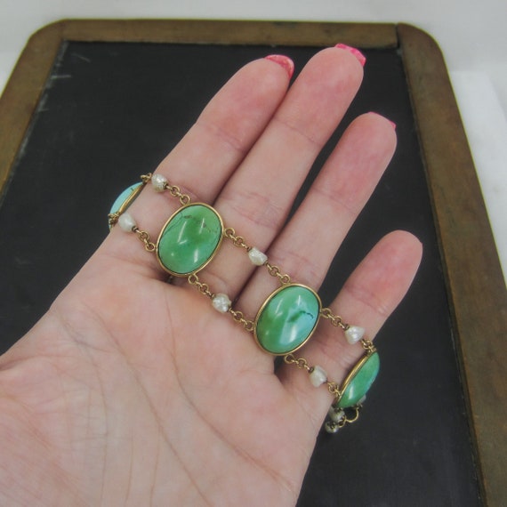 Antique Bracelet, Edwardian Turquoise and Pearl B… - image 5