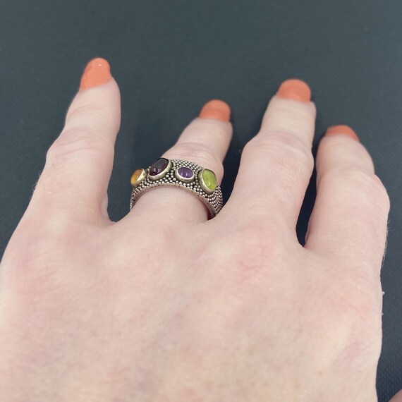 Vintage Ring, Post Modern Multi-Stone Granulated … - image 9
