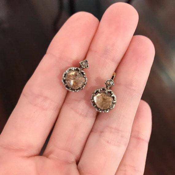 Antique Earrings, Rose Cut Diamond Earrings Silve… - image 5