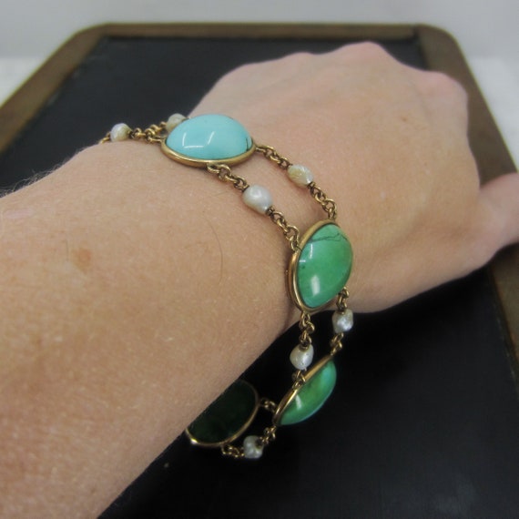 Antique Bracelet, Edwardian Turquoise and Pearl B… - image 7