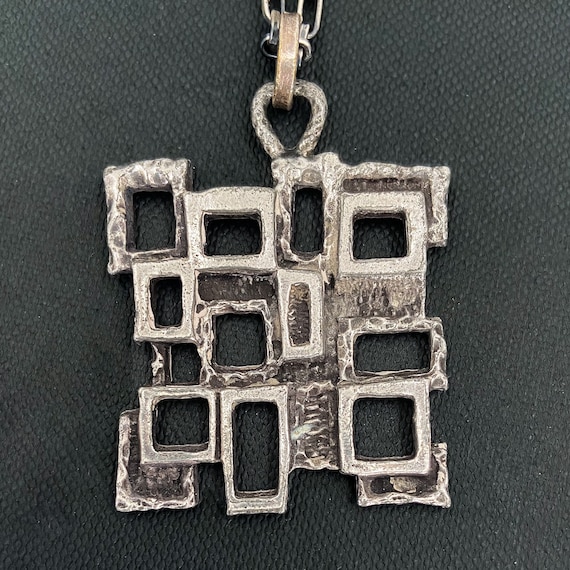 MidCentury Brutalist Pendant Necklace Sterling c.… - image 2