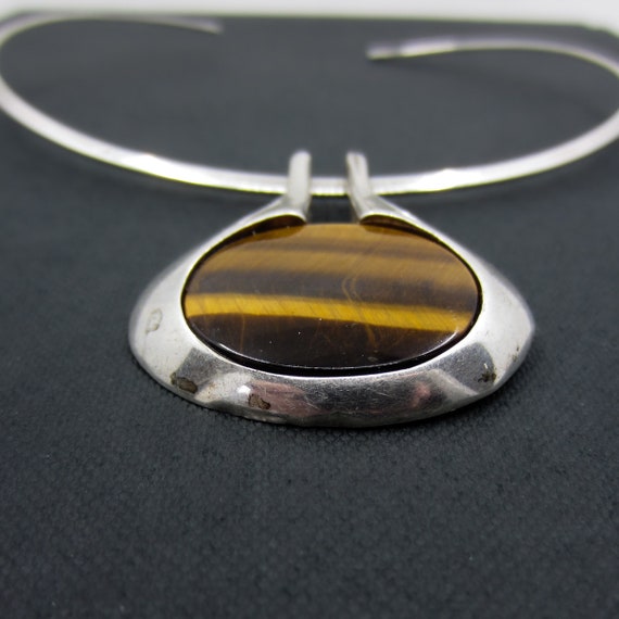 Vintage Modernist Tiger's Eye Necklace Sterling, … - image 3