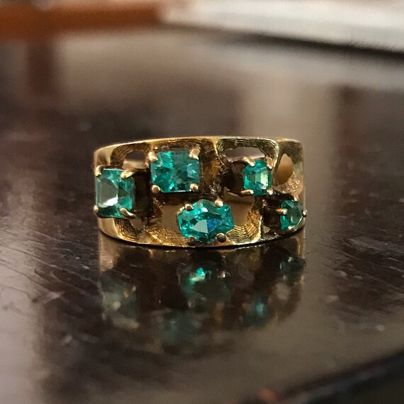 Vintage Emerald Ring, Mid-Century Emerald Textured