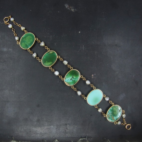 Antique Bracelet, Edwardian Turquoise and Pearl B… - image 4
