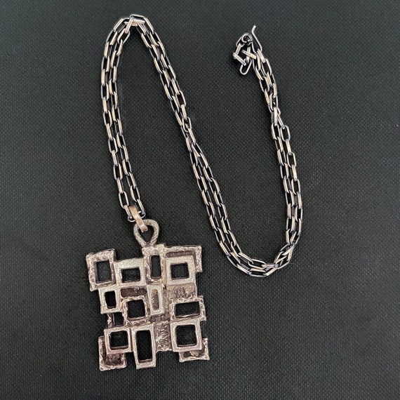 MidCentury Brutalist Pendant Necklace Sterling c. 