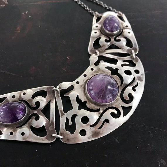 Vintage Necklace, Big Arts and Crafts Amethyst Ne… - image 2