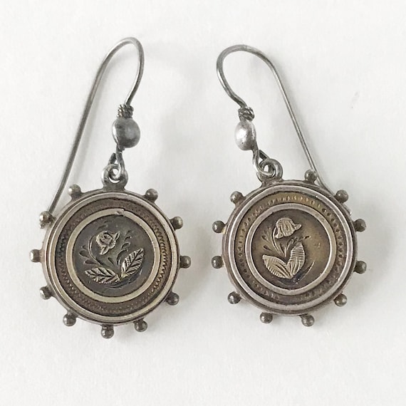 Vintage Earring, Victorian Flower Earrings Silver