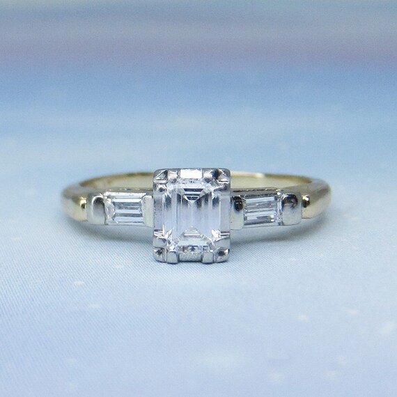 Vintage Engagement Ring, Art Deco Emerald Cut Diam