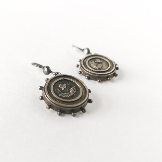 Vintage Earring, Victorian Flower Earrings Silver… - image 3