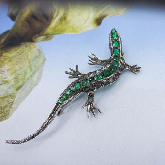 Art Deco Paste Salamander Brooch Silver c. 1930, … - image 2