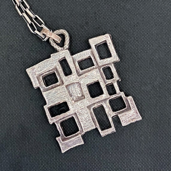 MidCentury Brutalist Pendant Necklace Sterling c.… - image 3