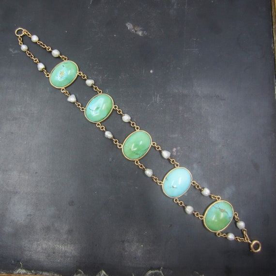 Antique Bracelet, Edwardian Turquoise and Pearl B… - image 3