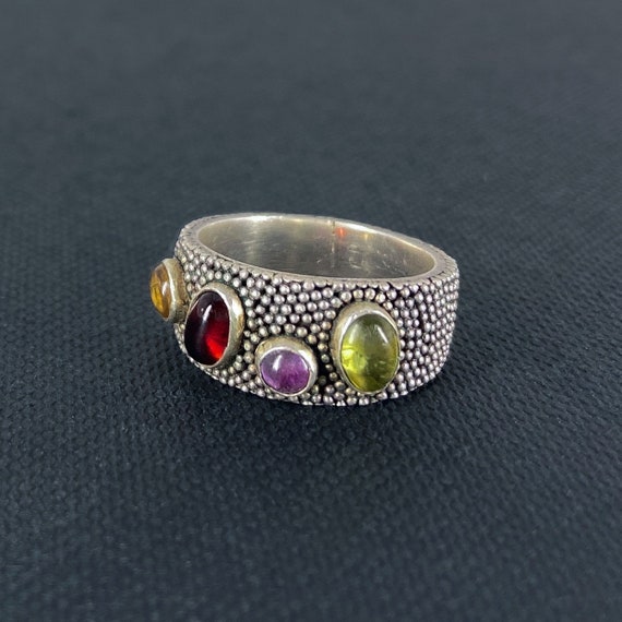 Vintage Ring, Post Modern Multi-Stone Granulated … - image 2