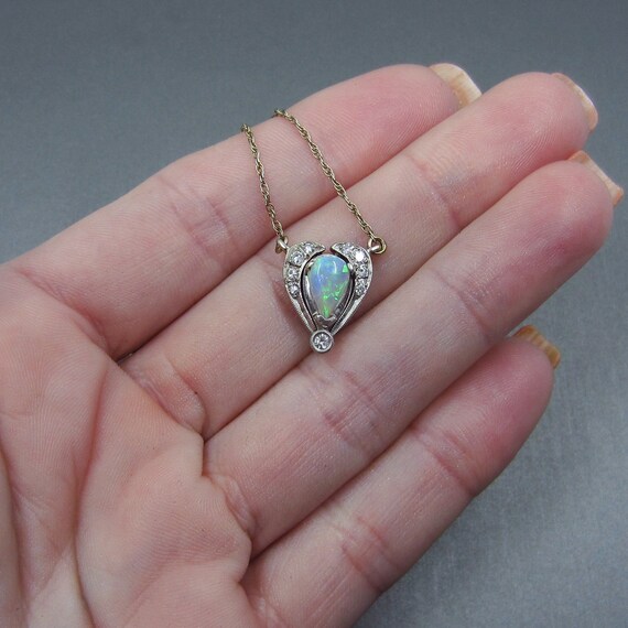 Vintage Necklace, MidCentury Opal and Diamond Con… - image 6