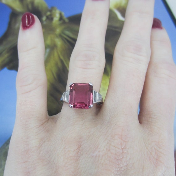 Vintage Ring, Pink Tourmaline and Baguette Diamon… - image 8