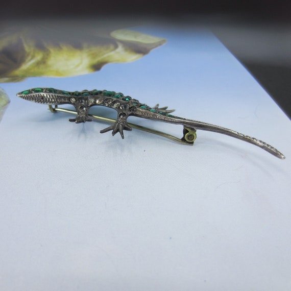 Art Deco Paste Salamander Brooch Silver c. 1930, … - image 3