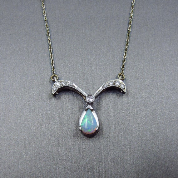 Vintage Necklace, MidCentury Opal and Diamond Con… - image 4