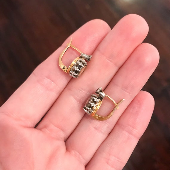 Antique Earrings, Rose Cut Diamond Earrings Silve… - image 6