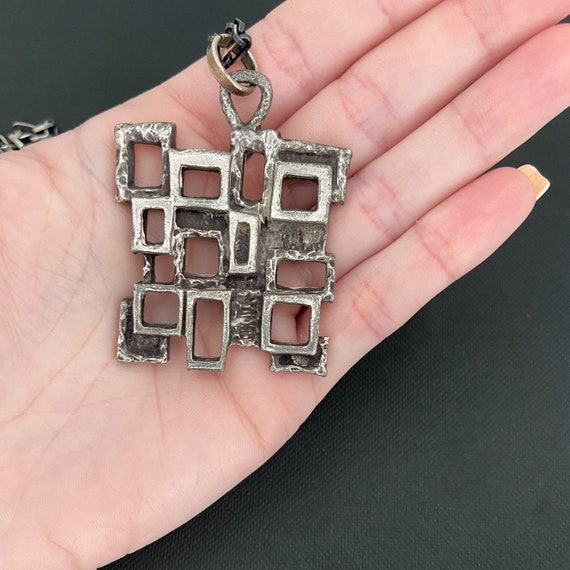 MidCentury Brutalist Pendant Necklace Sterling c.… - image 4