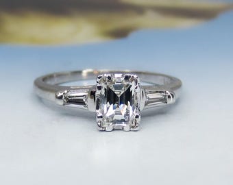 Art Deco Emerald Cut .40ct Diamond Engagement Ring 14k c. 1940, Vintage Engagement Ring, Antique Engagement Ring