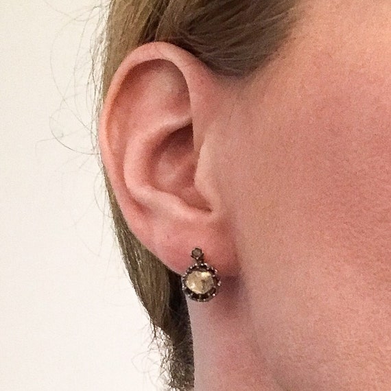 Antique Earrings, Rose Cut Diamond Earrings Silve… - image 9