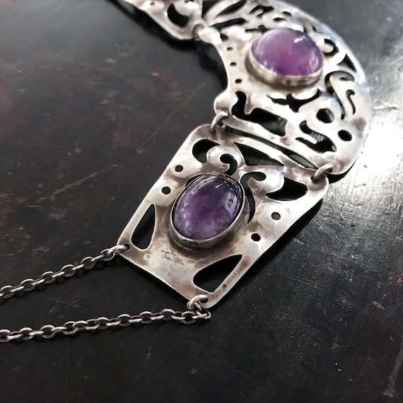 Vintage Necklace, Big Arts and Crafts Amethyst Ne… - image 4