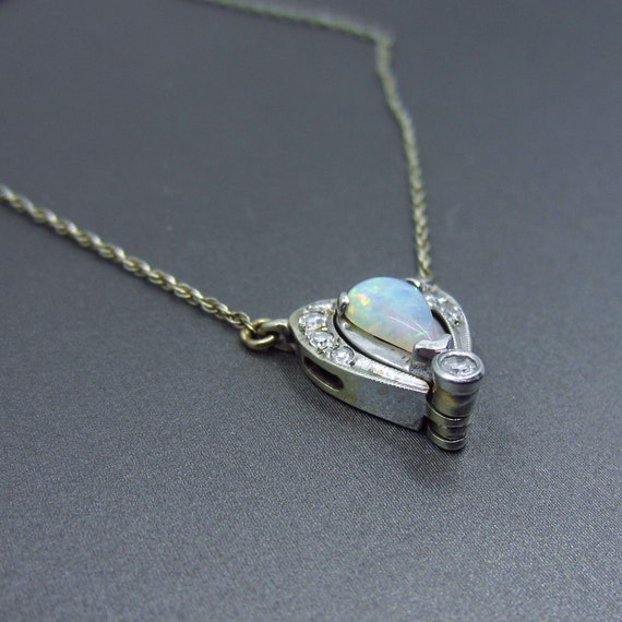 Vintage Necklace, MidCentury Opal and Diamond Con… - image 3