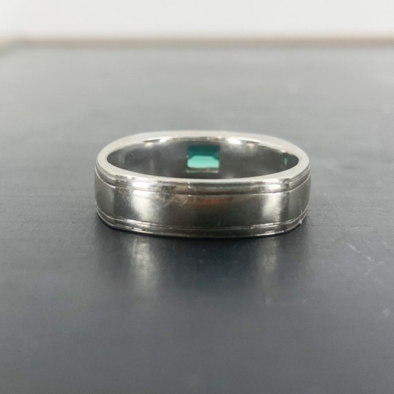 Vintage Men's Ring, Bezel Set Emerald Men's Band … - image 4