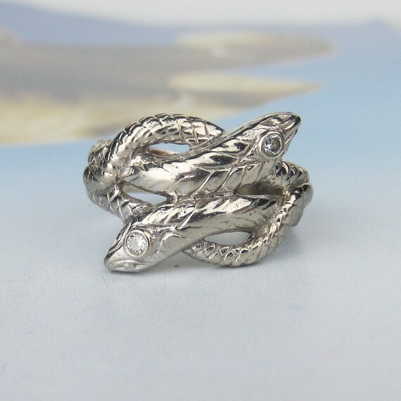 Vintage Diamond Double Snake Ring 14k c. 1940, Vin
