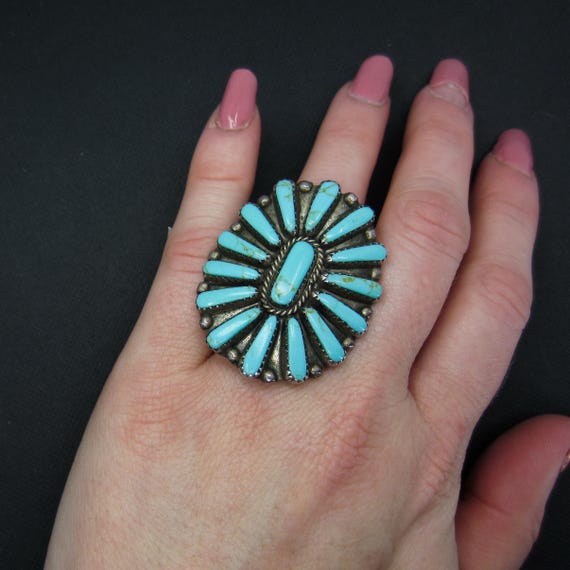 Huge Donald Duck Zuni Native American Turquoise Sterling Silver Ring Huge Donald Duck Zuni Native American Turquoise Sterling Silver Ring