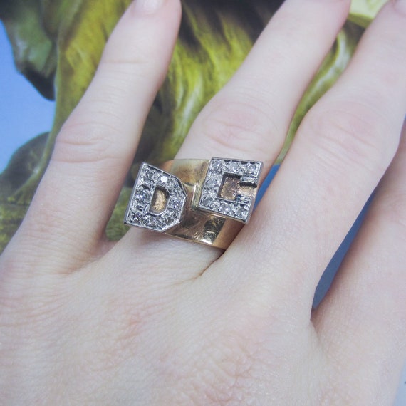 Vintage Ring, Mid-Century Diamond "DC" Initials R… - image 8
