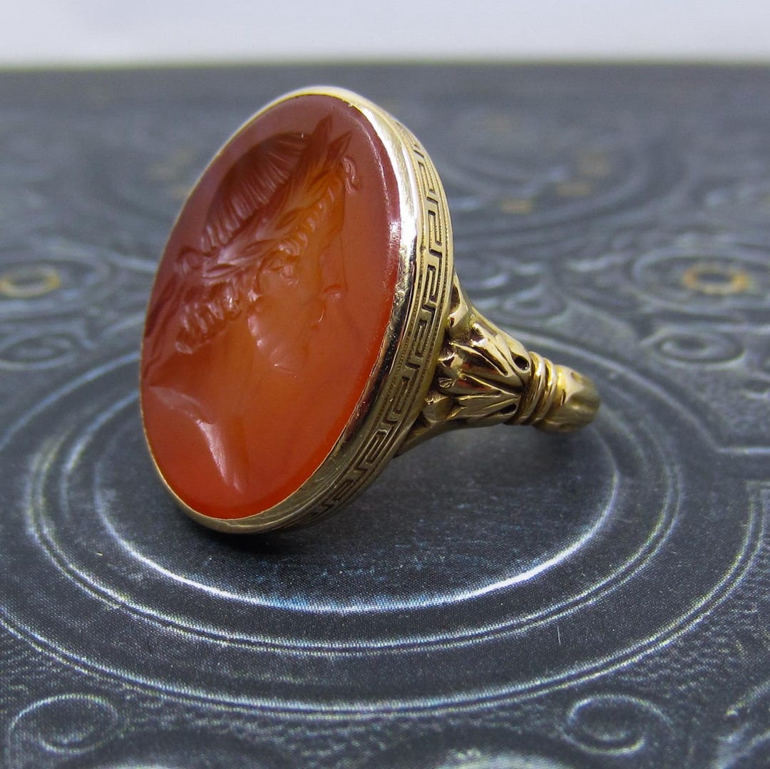 Victorian Carnelian Intaglio Ring 14k C. 1880, Antique Intaglio ...