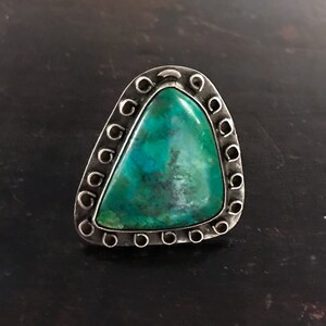 Vintage Ring, Big Handmade Turquoise Ring Sterling c. 1960, Navajo Ring, Southwestern Ring, Modernist Ring, Navajo Jewelry