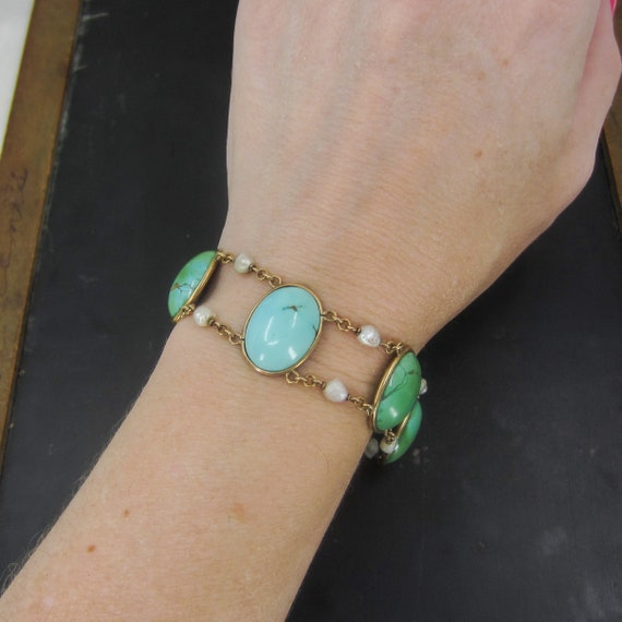 Antique Bracelet, Edwardian Turquoise and Pearl B… - image 6