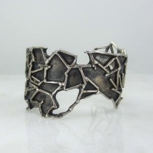 Vintage Bracelet, Modernist Geometric Textured Cuff Sterling c. 1970, Vintage Cuff, Post Modern Bracelet, Modernist Jewelry