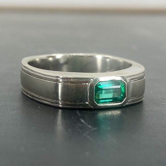 Vintage Men's Ring, Bezel Set Emerald Men's Band … - image 6