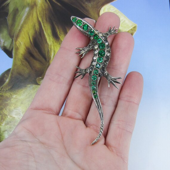 Art Deco Paste Salamander Brooch Silver c. 1930, … - image 5