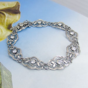 Antique Edwardian Bezel Set Diamond Bracelet Platinum c. 1915, Antique Diamond Bracelet, Art Deco Diamond Bracelet, Filigree Bracelet