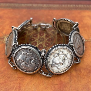 Vintage Mid-Century Portuguese Coin Bracelet Sterling Silver c. 1960, Vintage Bracelet, Mid-Century Bracelet