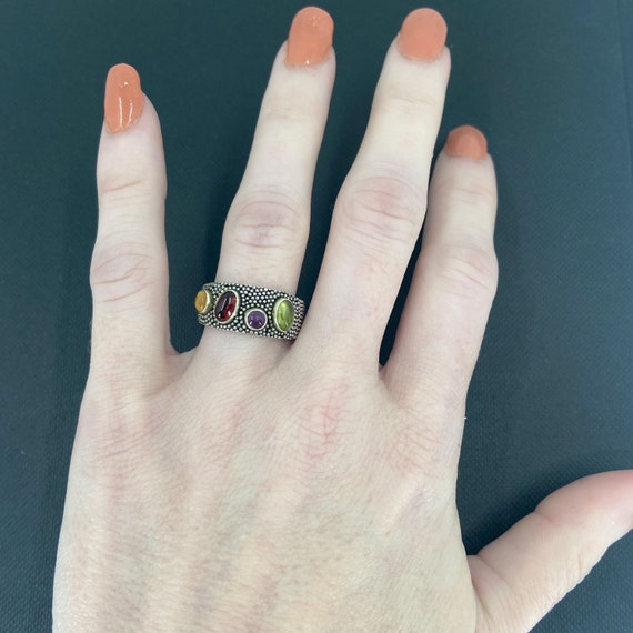 Vintage Ring, Post Modern Multi-Stone Granulated … - image 8