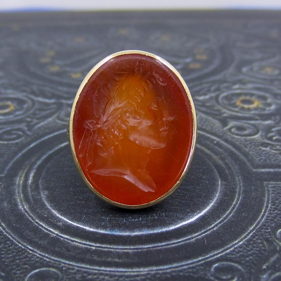 Victorian Carnelian Intaglio Ring 14k c. 1880, Antique Intaglio, Vintage Intaglio, Caesar Intaglio, Victorian Jewelry, Men's Ring
