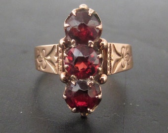 Victorian Three Garnet Ring 14k c. 1880, Antique Ring, Vintage Ring, Antique Garnet Ring, Vintage Garnet, Victorian Ring, Victorian Jewelry