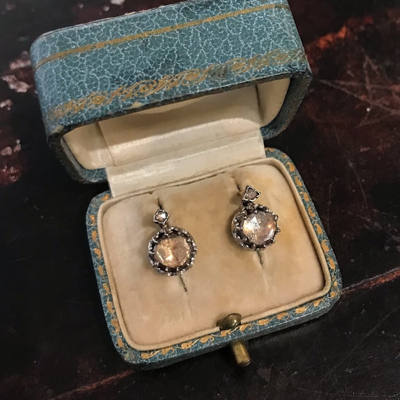 Antique Earrings, Rose Cut Diamond Earrings Silve… - image 1